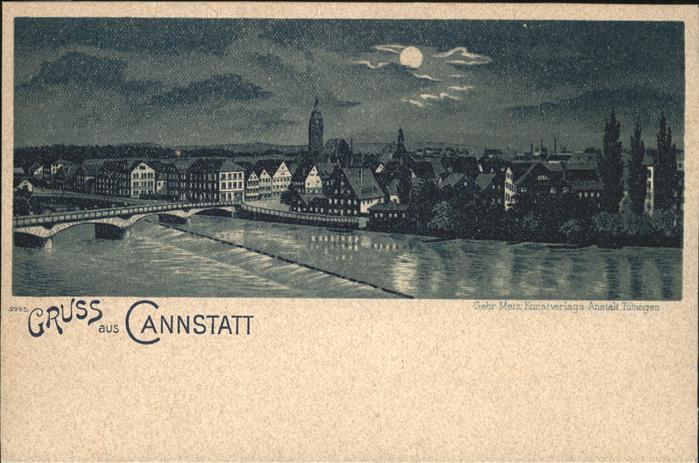 Bad Cannstatt Teilansicht Neckar Brücke im Mondschein