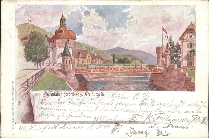 Freiburg Breisgau Schwabentorbrücke Künstlerkarte L. Zorn