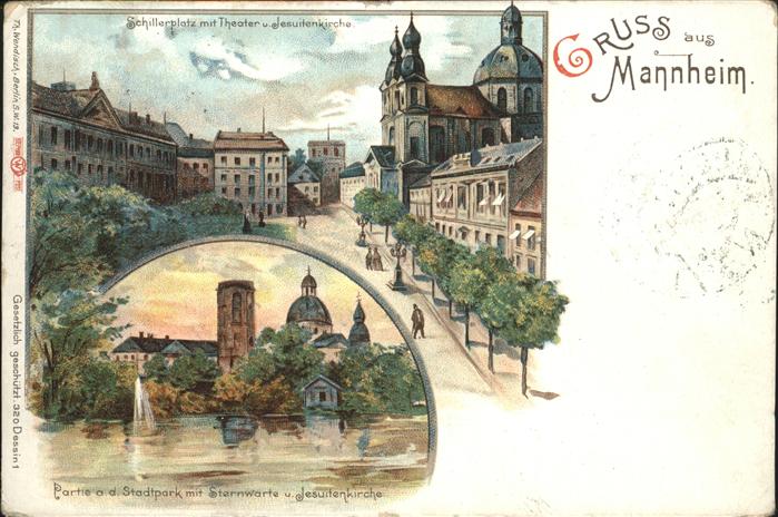MANNHEIM BW Schillerplatz Theater Jesuitenkirche Stadtpark Sternwarte