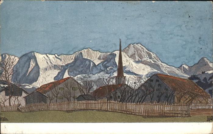 GARMISCH-PARTENKIRCHEN Bayern Ansicht mit Dreitorspitze Kuenstlerkarte