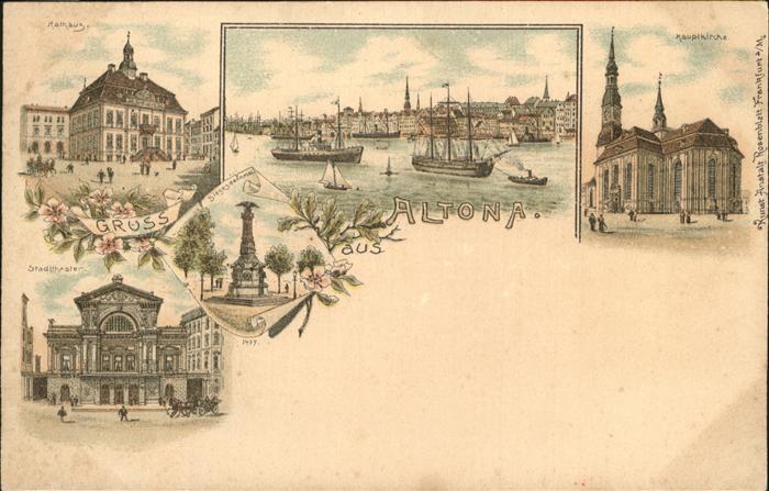 Altona Hamburg Rathaus Hauptkirche Siegesdenkmal Hafen