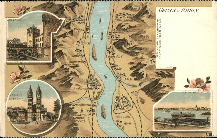 Andernach Rhein Rheinland-Pfalz uebersichtskarte Rhein bei Andernach und Umgebun