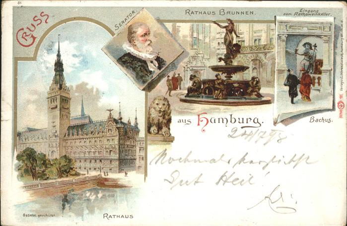 Hamburg Rathaus Brunnen Senator Bacchus