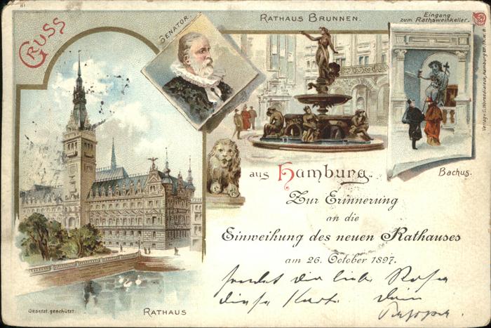 Hamburg Rathaus Bunnen Bacchus Senator