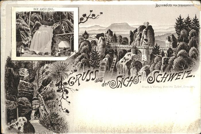 Bastei Saechsische Schweiz Felsenthor Uttewalder Grund Amselfall B