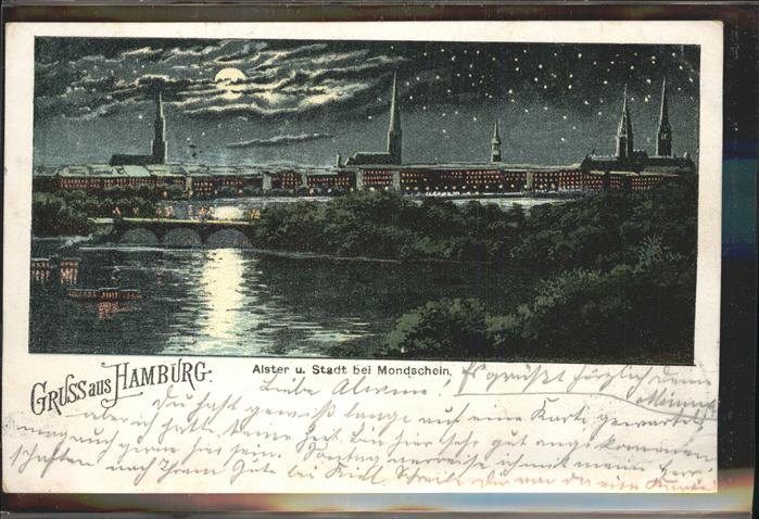 Hamburg Alster und Stadt bei Nacht