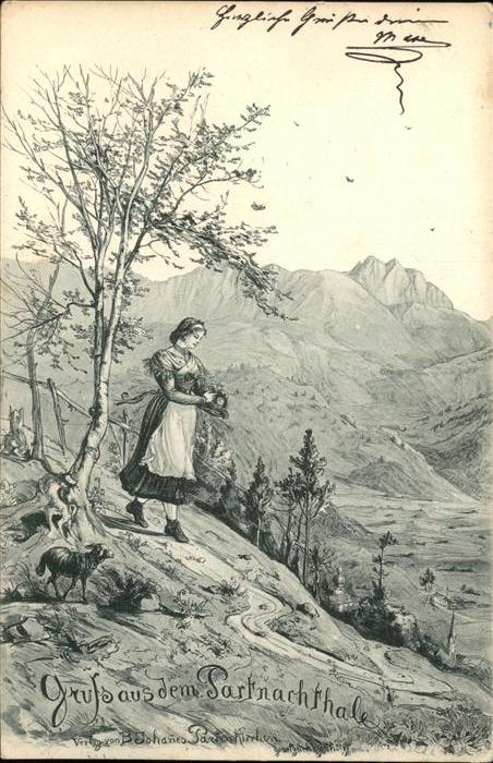 Garmisch-Partenkirchen Blick ins Partnachtal Trachtenmädchen