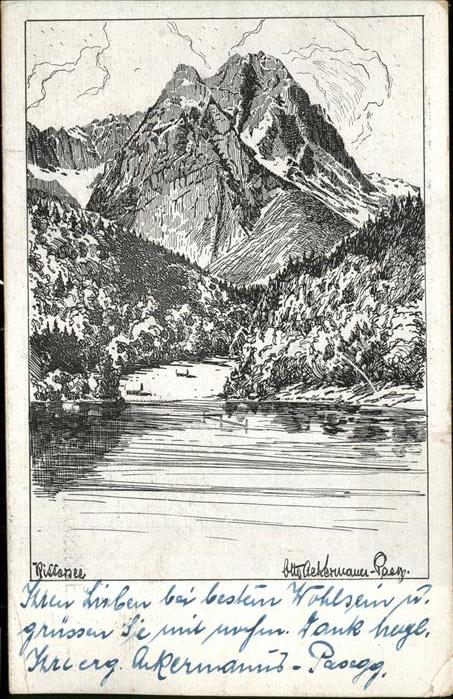 GARMISCH-PARTENKIRCHEN Bayern Rissersee mit gr und kl Waxenstein Zeichnung