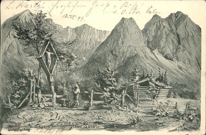 Garmisch-Partenkirchen Kreuz Betender Bub Hütte Alpenpanorama