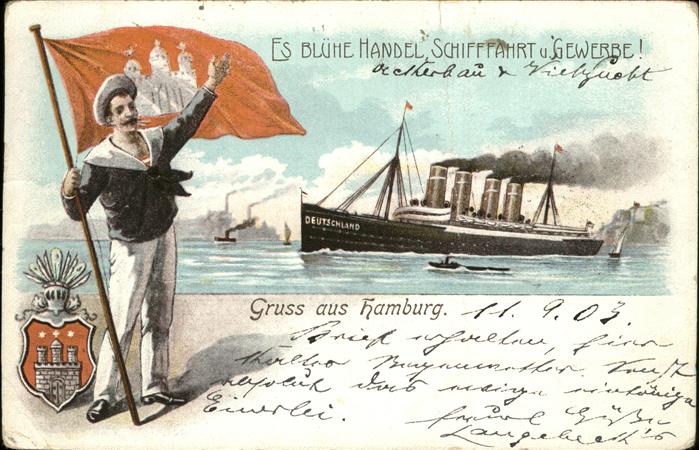 Hamburg Dampfschiff Deutschland Matrose Wappen