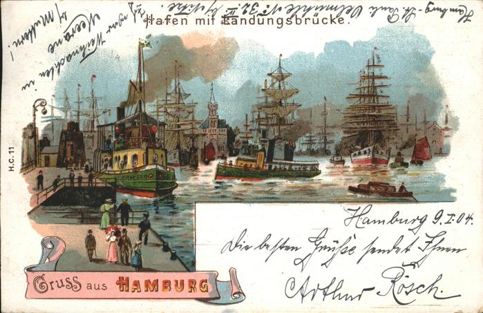 Hamburg Hafen mit Landungsbrücke Segelschiffe