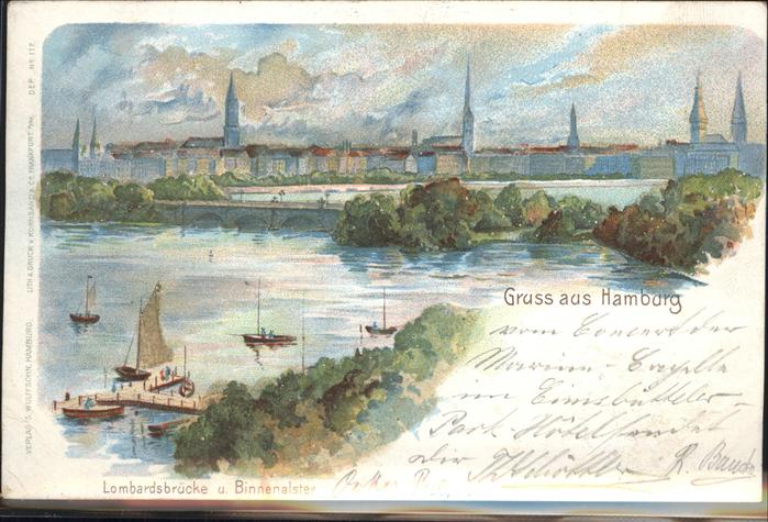 Hamburg Panorama mit Lombardsbrücke und Binnena