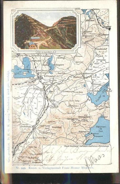 Herzogstandhaus mit Martinskopf und Herzogstand Landkar