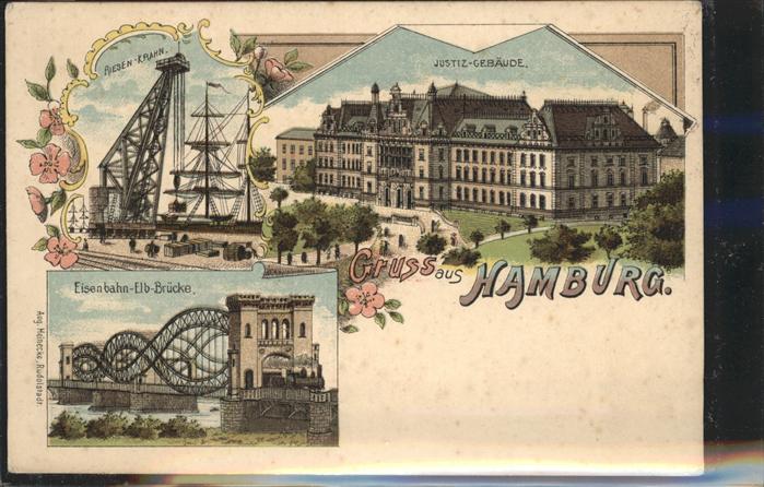 Hamburg Eisenbahn Elb Brücke Justizgebäude Ries