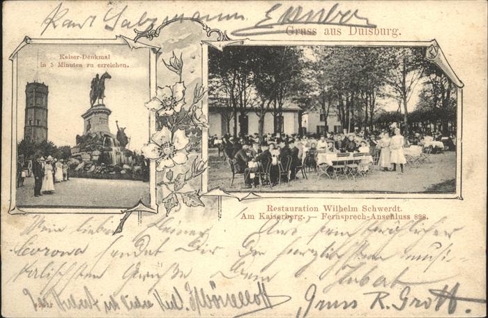 Duisburg Ruhr Restaurant Schwerdt Kaiser Denkmal