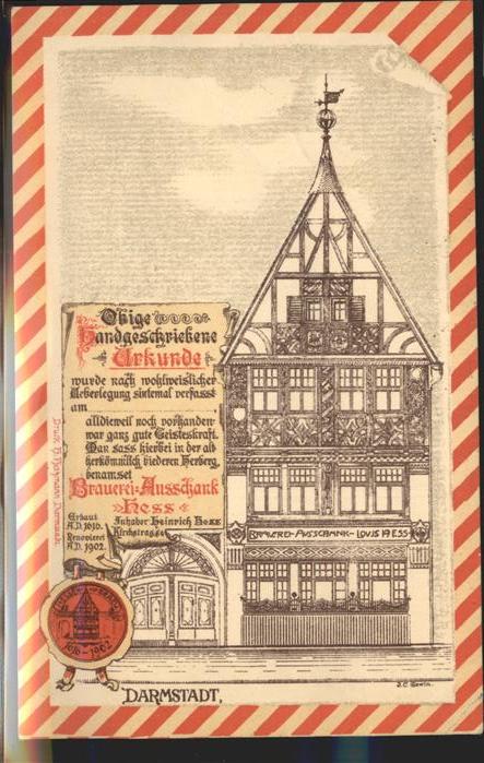 Darmstadt Urkunde Brauerei Ausschank Wappen