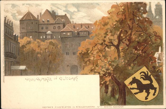 STUTTGART  CITY Schlossplatz Wappen Kuenstlerkarte