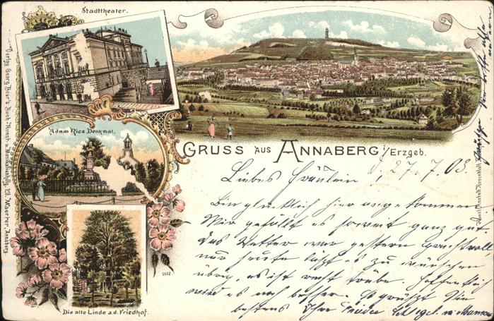 Annaberg-Buchholz Erzgebirge Adam Ries Denkmal alte Linde Friedhof Stadttheater