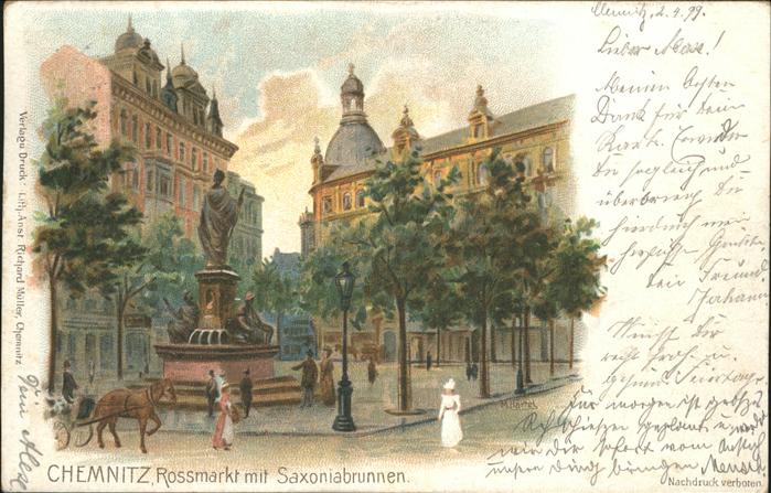 CHEMNITZ Sachsen Rossmarkt Saxoniabrunnen