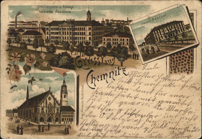 Chemnitz Haupt-Bahnhof Gewerbe Akademie St. Jaco