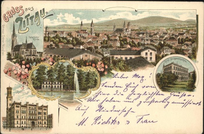 Zittau Baugewerbeschule Rathaus Kirche Stadt