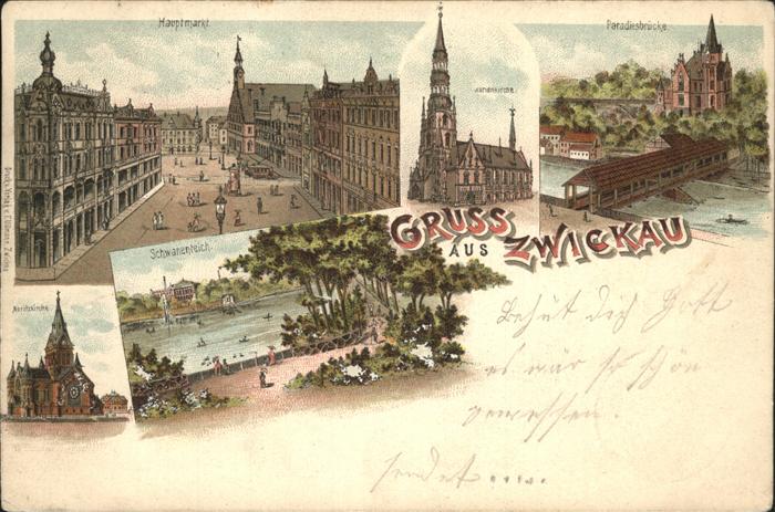 Zwickau Sachsen Paradiesbrücke Hauptmarkt Schwanenteich