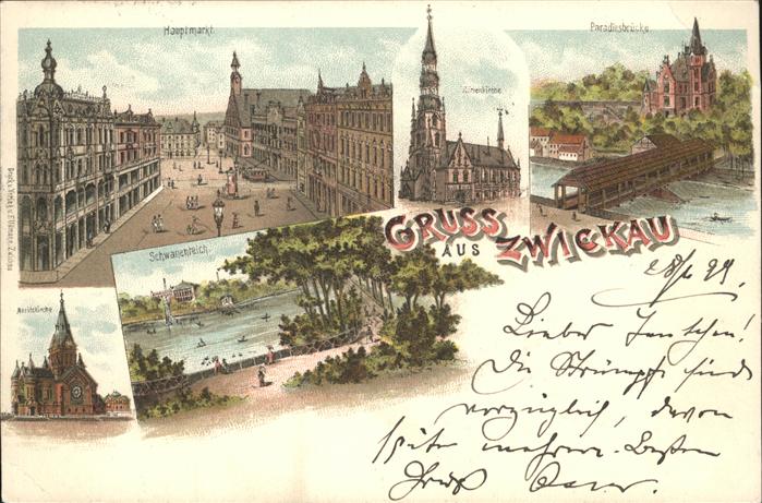 Zwickau Sachsen Paradiesbrücke Schwanenteich Hauptmarkt