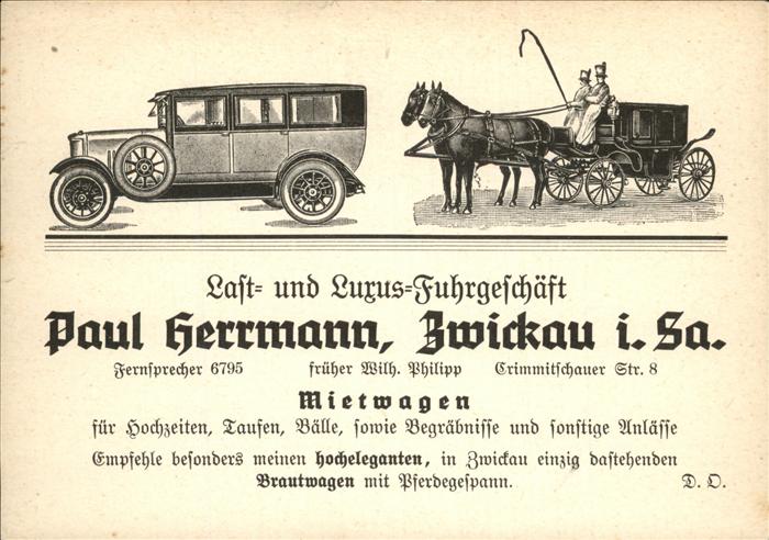 Zwickau Sachsen Last Fuhrgeschaeft Kutsche Auto Herrmann Paul