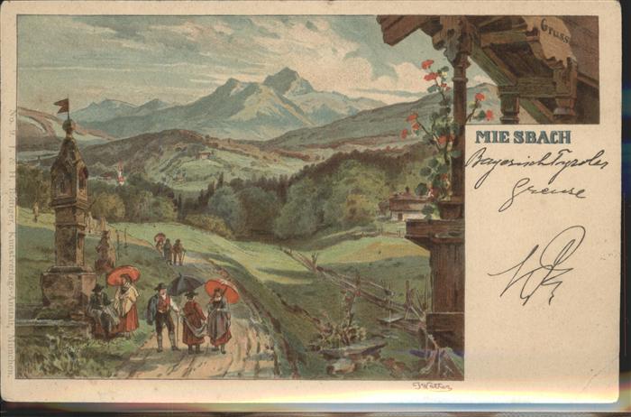 Miesbach Tracht Künstlerkarte Wanderung