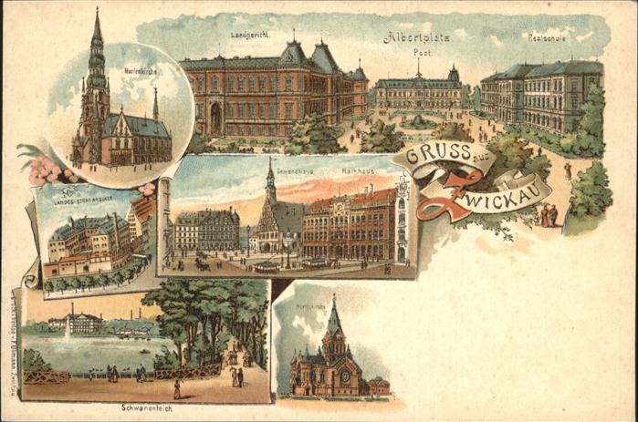 Zwickau Sachsen Rathaus Realschule Albertplatz Schwanen