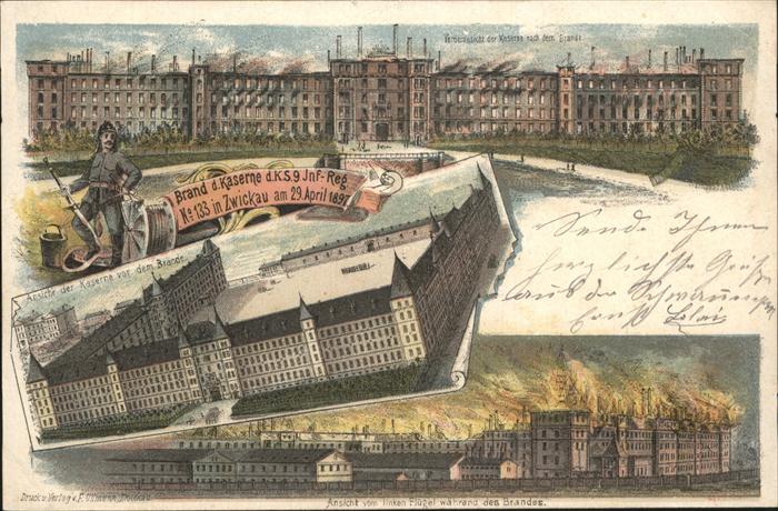 Zwickau Sachsen Brand Kaserne Inf. Reg. No. 133 29. April 1897