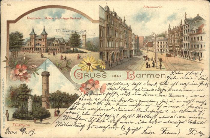 Barmen Wuppertal Stadthalle Kriegerdenkmal Altenmarkt Toelleturm