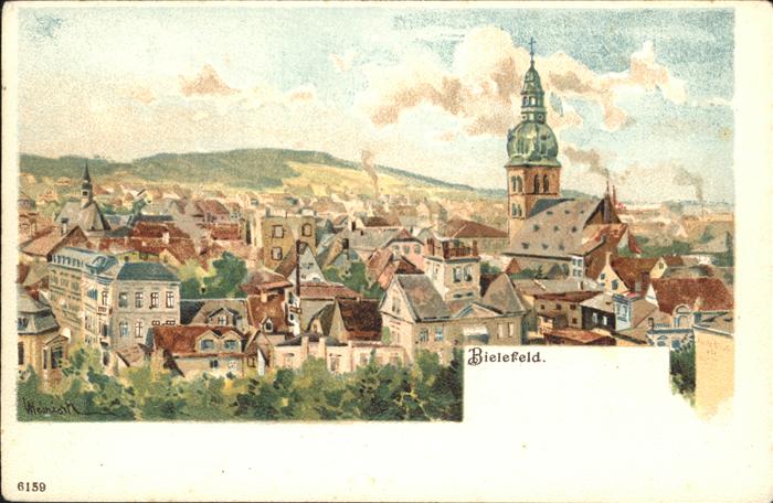 BIELEFELD  CITY Ortsansicht mit Kirche Kuenstlerkarte