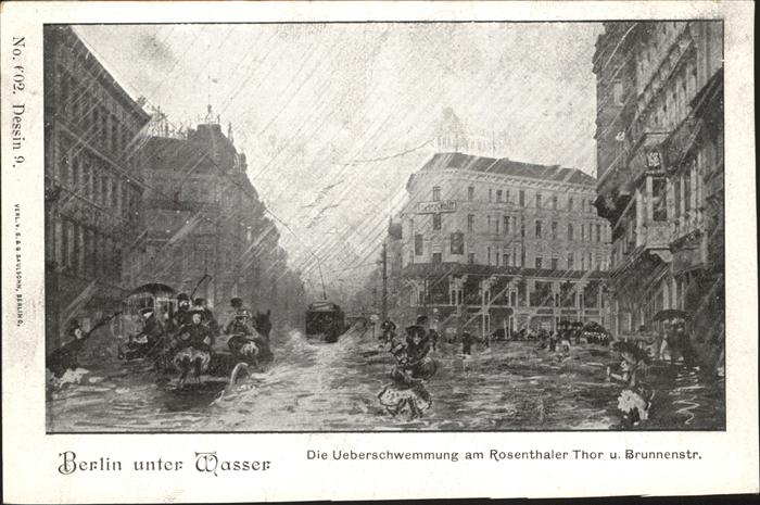 BERLIN  CITY unter Wasser Rosenthaler Tor Brunnenstrasse 14. April 1902 Pferdefu