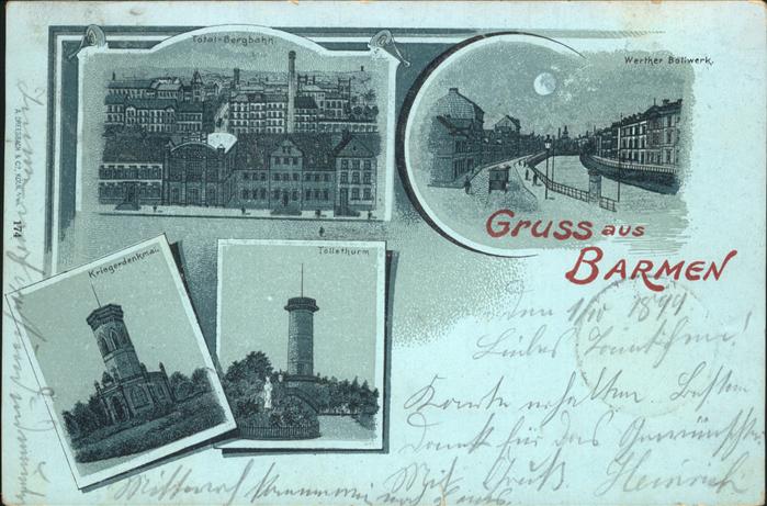 Barmen Wuppertal Bergbahn Kriegerdenkmal Tölleturm Werth