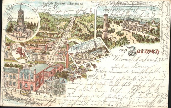 Barmen Wuppertal Kriegerdenkmal Bergbahn Tölleturm Wappe