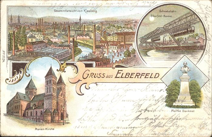Elberfeld Wuppertal Ansicht vom Kiesberg Schwebebahn Barmen
