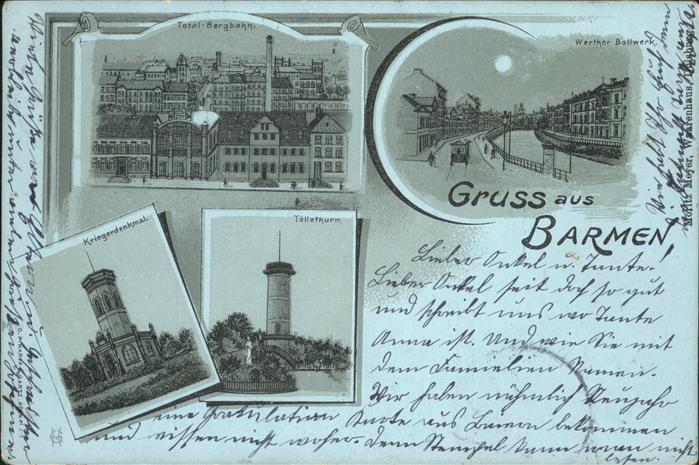 Barmen Wuppertal Bergbahn Werther Bollwerk Kriegerdenkma