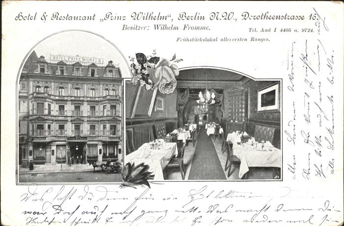 Berlin Hotel Restaurant Prinz Wilhelm