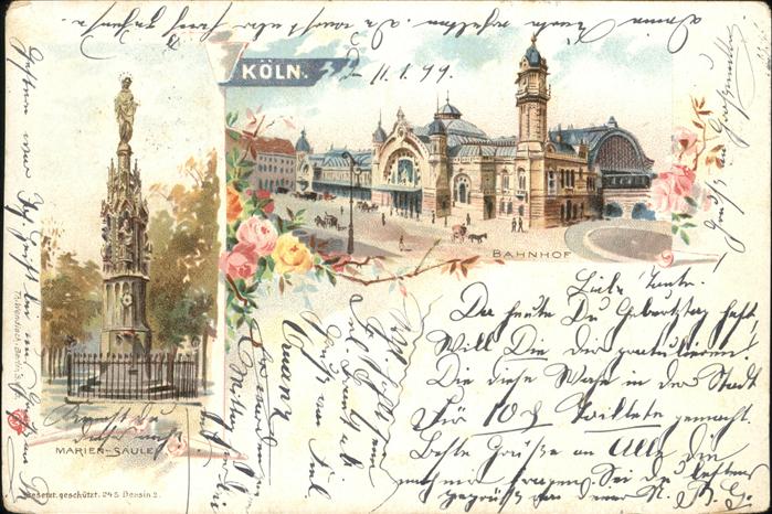 Koeln Rhein Bahnhof Marien-Säule