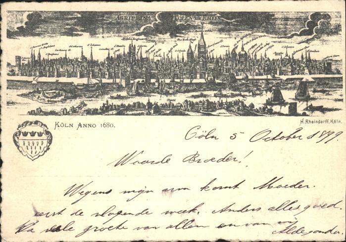 Koeln Rhein Stich von anno 1680