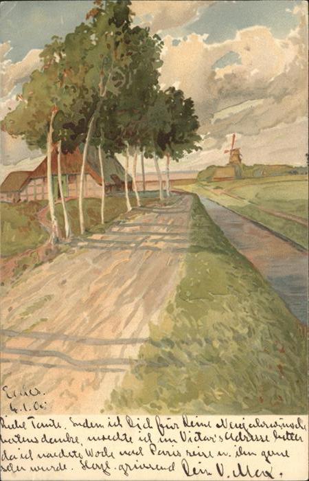 Worpswede Künstlerkarte Birken Fluss Mühle Kate