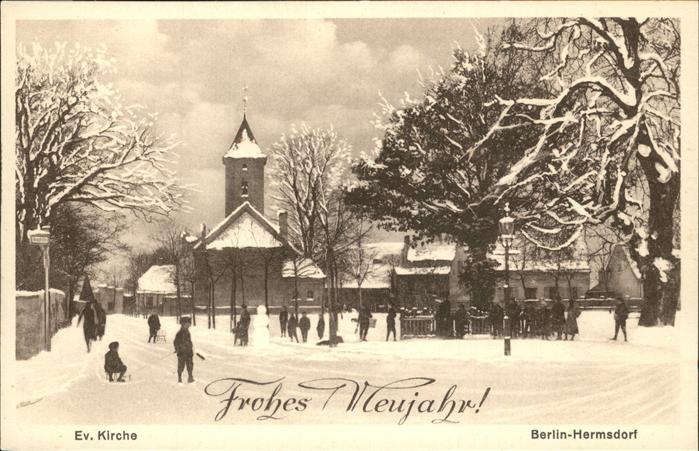 Hermsdorf Berlin Weihnachtskarte Kinder im Schnee Kirche