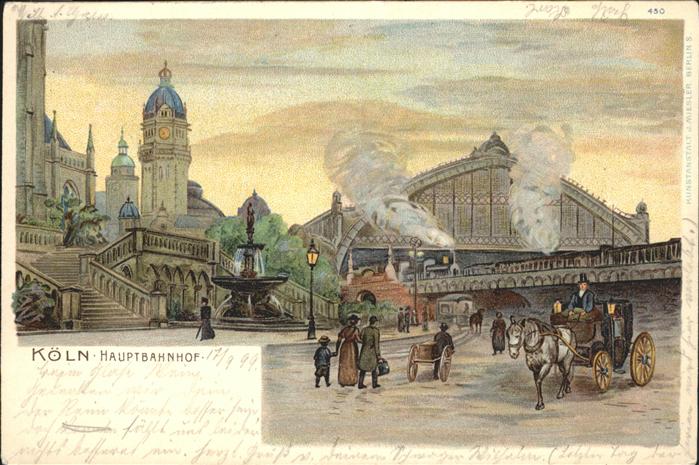 Koeln Rhein Hauptbahnhof Pferdekutschen Zug
