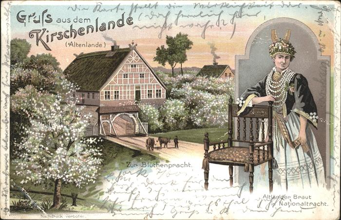 Stade Niederelbe Kirschenbluete Altlaender-Braut in Nationaltracht