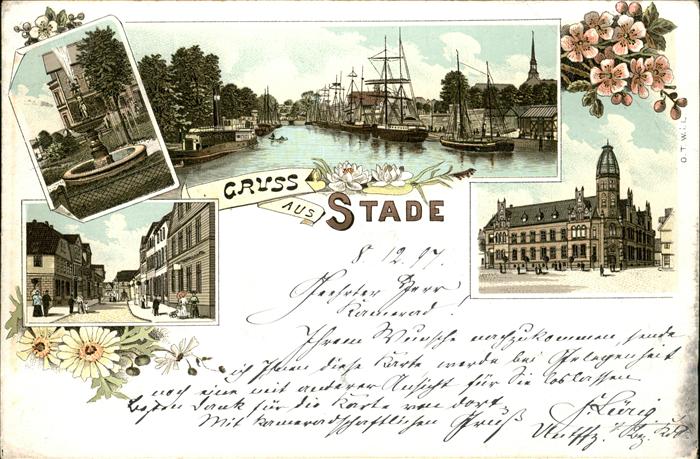 Stade Niederelbe Hafen Brunnen Schiffe