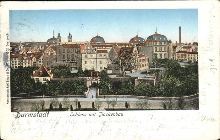 Verlag Braun Nr. 1502 Darmstadt Schloss mit Glockenbau