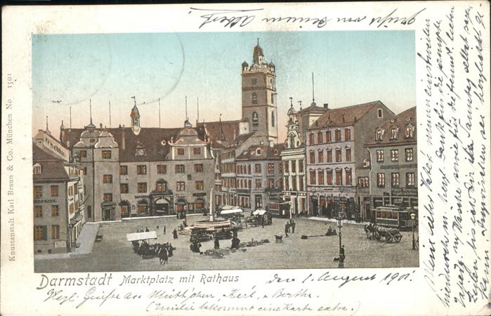 Verlag Braun Nr. 1501 Darmstadt Marktplatz mit Rathaus