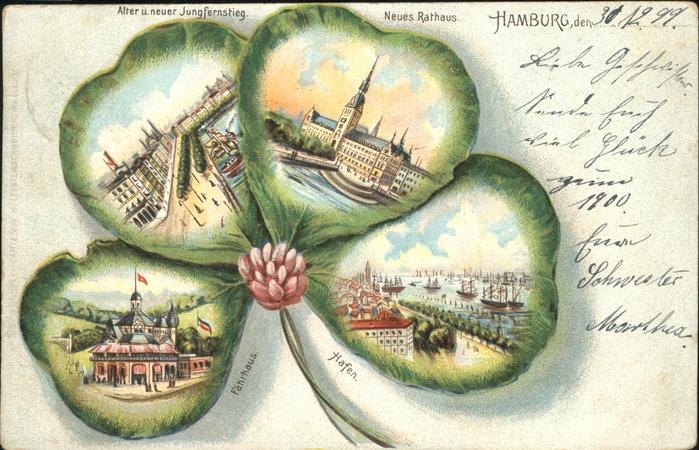 Kleeblatt-Litho Hamburg Rathaus Fährhaus Hafen