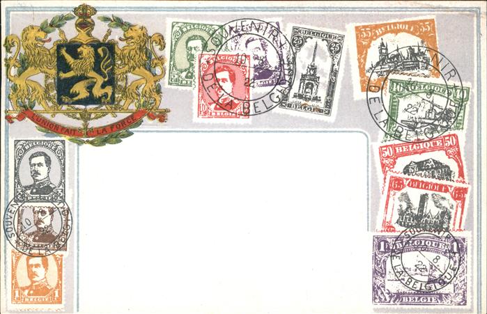 Briefmarken auf Postkarte Belgien Wappen Litho